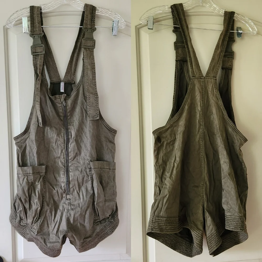 New Free People FP Movemwnt Fast Track Shortsie M Romper Short Jumper Khaki BNWT